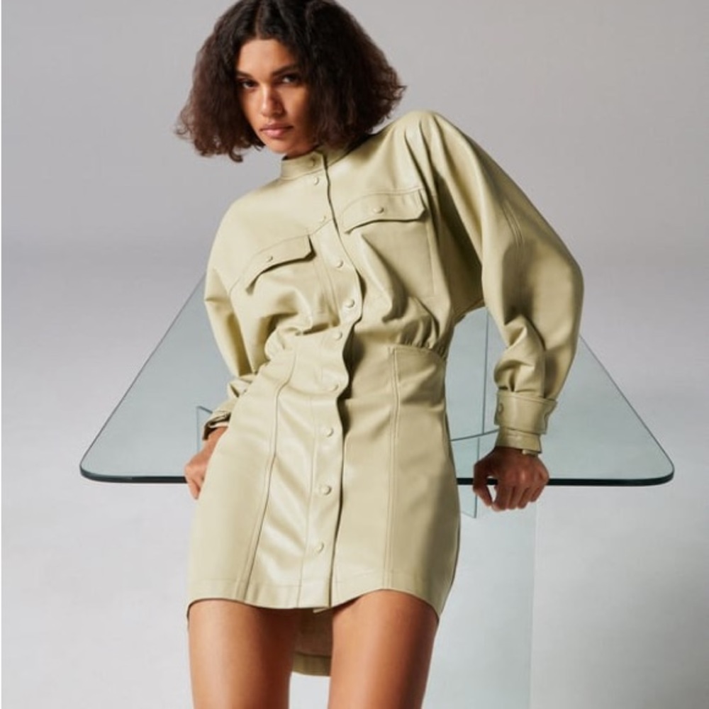 NWT ZARA Faux Leather Mini Dress Light Green